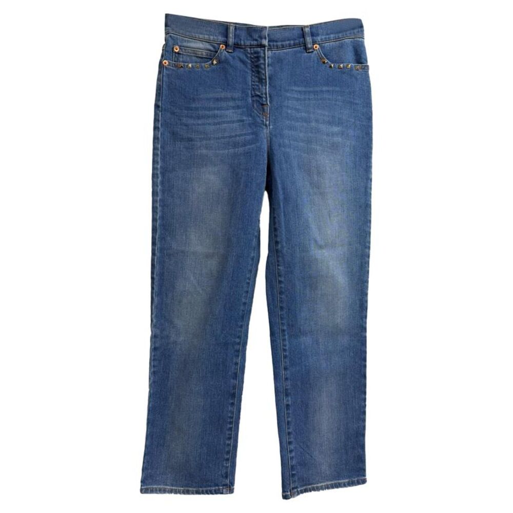 Valentino Garavani Rockstud Mid-Rise Straight-Leg Jeans in Blue Cotton
